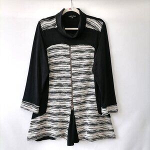 Boho Chic Womens Black Turtleneck Long Sleeve Striped Zip Detail Sweater Size XL